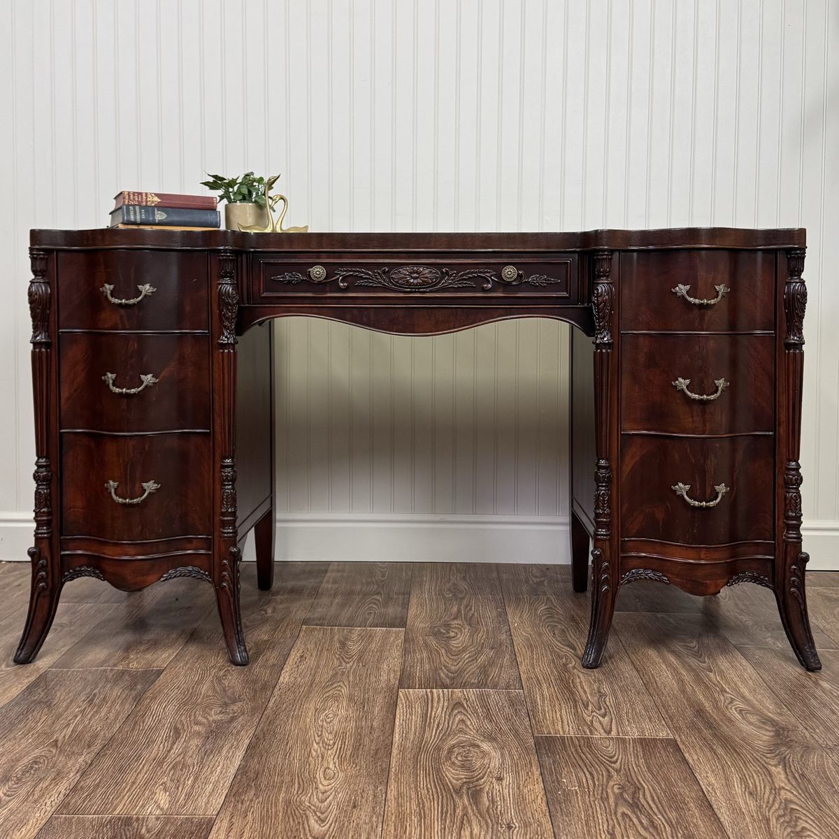Vintage French Revival ca. 1930s Mahogany Serpentine Writing Desk / Vanity