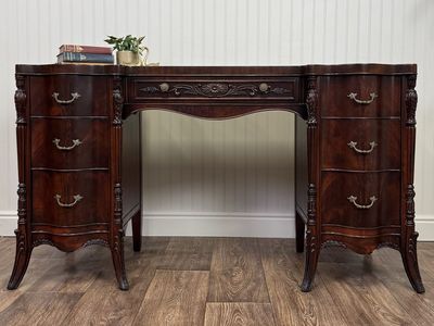 Vintage French Revival ca. 1930s Mahogany Serpentine Writing Desk / Vanity