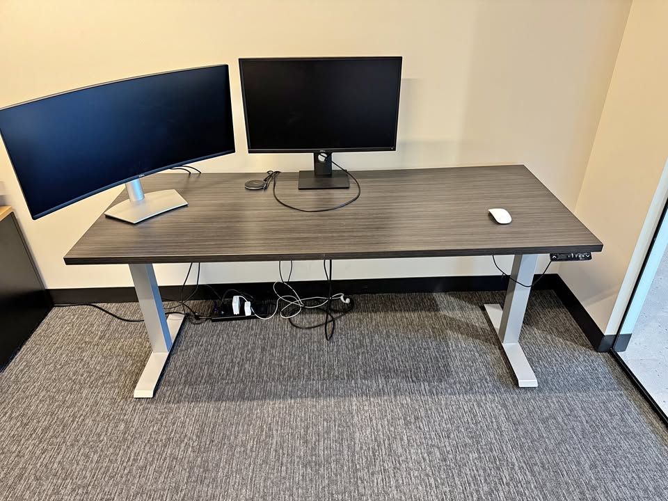 15 Electric Standing Desks – 68" Driftwood Tops – Bulk Office Setup