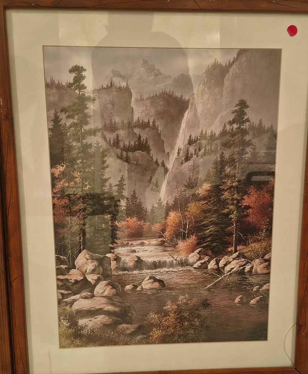 Framed Landscape Print Mountain Waterfall River