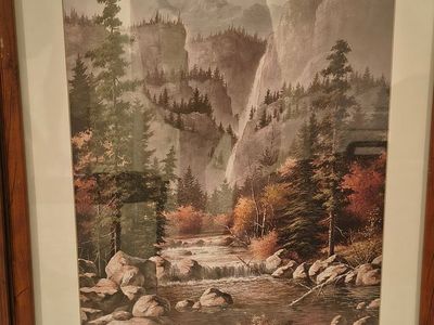 Framed Landscape Print Mountain Waterfall River
