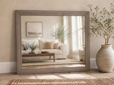 Large Solid Hardwood Framed Wall Mirror – Rustic Taupe Gray Finish – Farmhouse / Modern / Coastal Decor