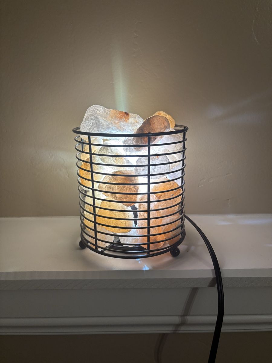 Himalayan Salt Lamp in Metal Basket - Natural Ionizing Rock Crystal Light
