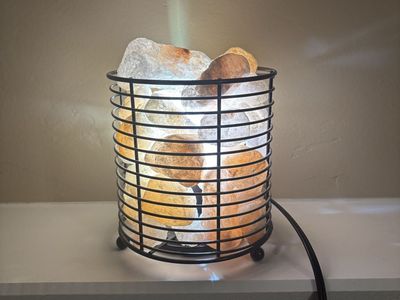 Himalayan Salt Lamp in Metal Basket - Natural Ionizing Rock Crystal Light