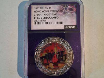 1997 Hong Kong Returns to China T$1 Night-Time NGC PF 69 Ultra Cameo