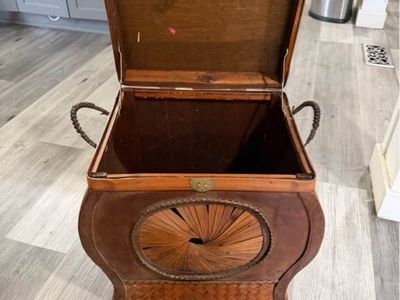 Vintage Woven Bamboo and Wood Storage Box Basket with Lid