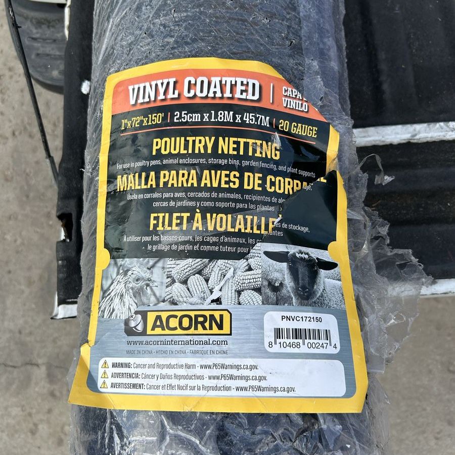 Acorn 1"x6'x150' 20-Gauge Vinyl Coated Hexagonal Poultry Netting Black PNVC172150 NEW