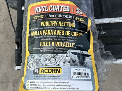 Acorn 1"x6'x150' 20-Gauge Vinyl Coated Hexagonal Poultry Netting Black PNVC172150 NEW