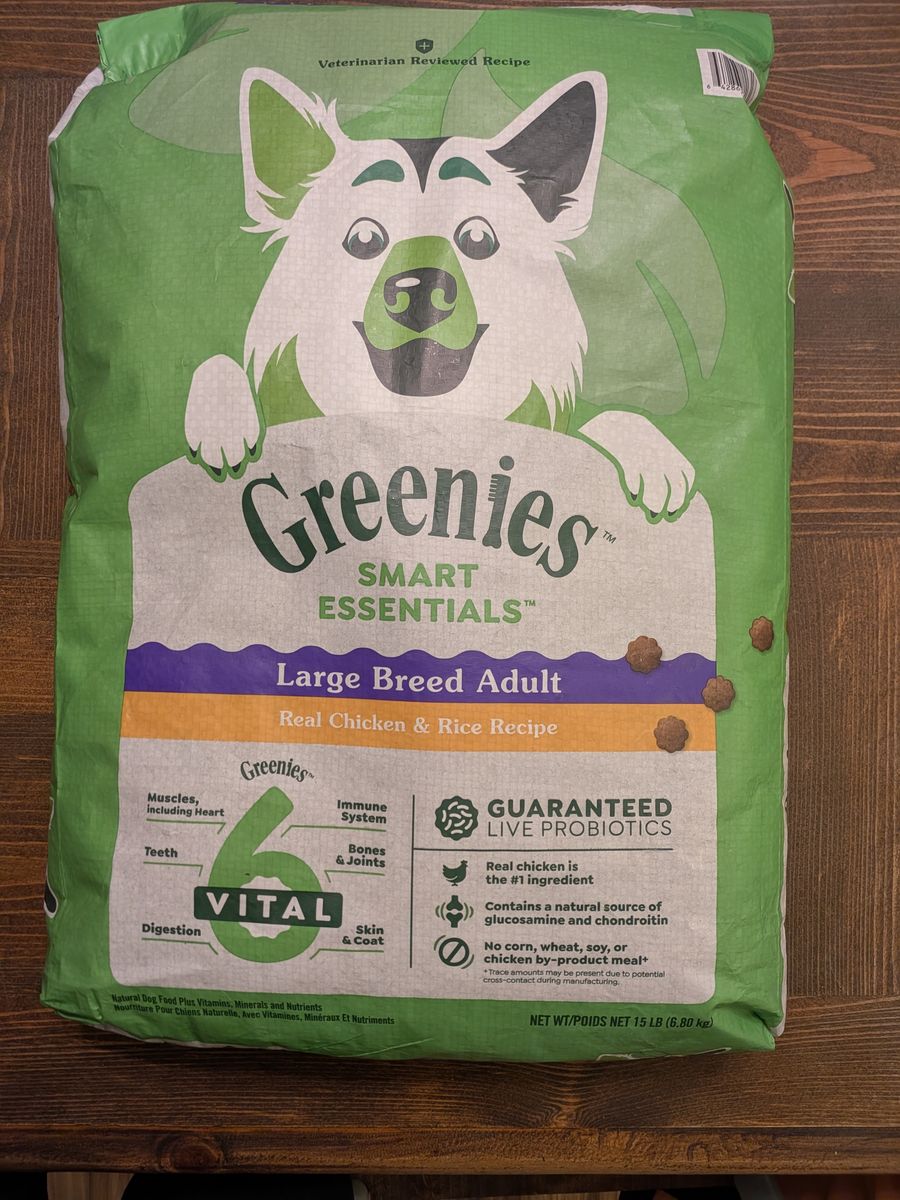 15lb Bag Greenies Smart Essentials Large Breed Adult Dog Food - Chicken & Rice NEW