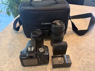 Canon DSLR Camera Bundle with Two Lenses, Charger, and Bag