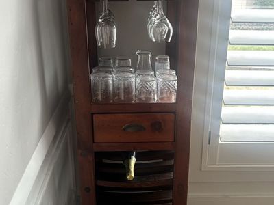 Wooden Wine Bar Cabinet with Glass Rack, Drawer & Bottle Storage, Dark Wood Finish