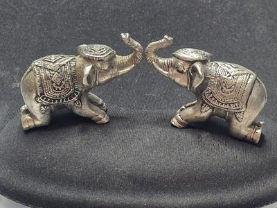 Adorable Vintage Embossed Silver Mini Elephant Figurines