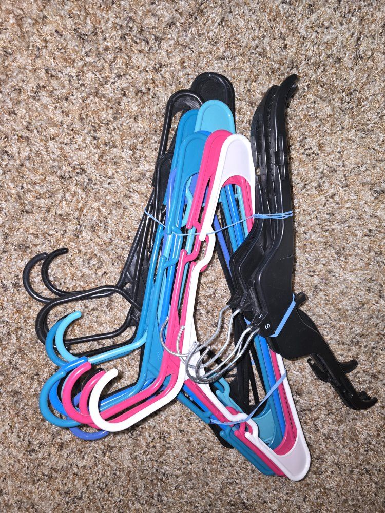 Assorted Plastic Clothes Hangers and Pants/Skirt Clips - Multi-Color Lot