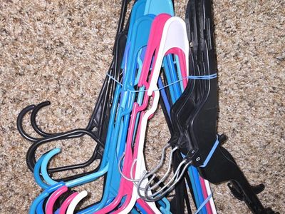 Assorted Plastic Clothes Hangers and Pants/Skirt Clips - Multi-Color Lot