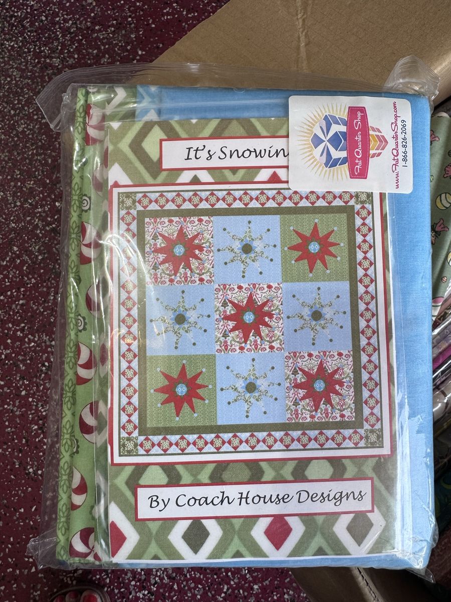 Quilter’s fabric Library of fabric kits, fat quarters, books, embroidery, holiday fabrics galore