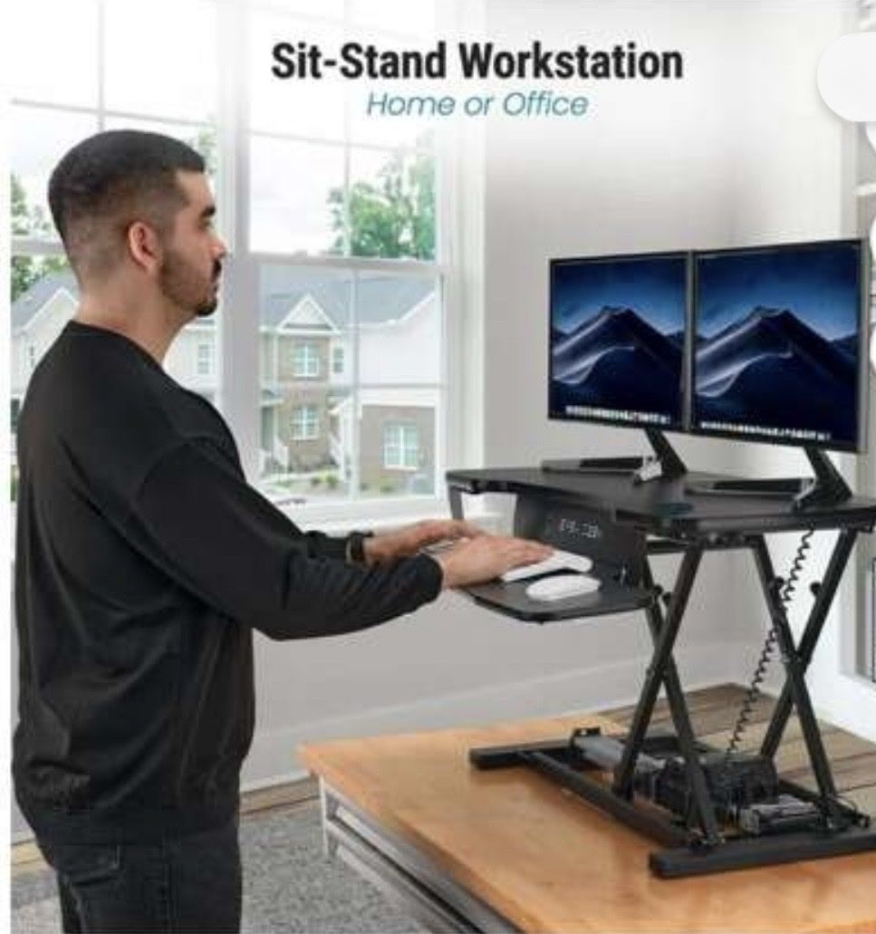 VersaDesk Power Pro Electric Sit-Stand Desk Converter, Black - Dual Monitor Compatible