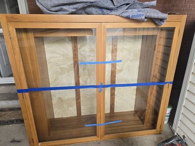 Vintage Wooden Display Cabinet with Glass Doors and Storage Base - Mid-Century Style