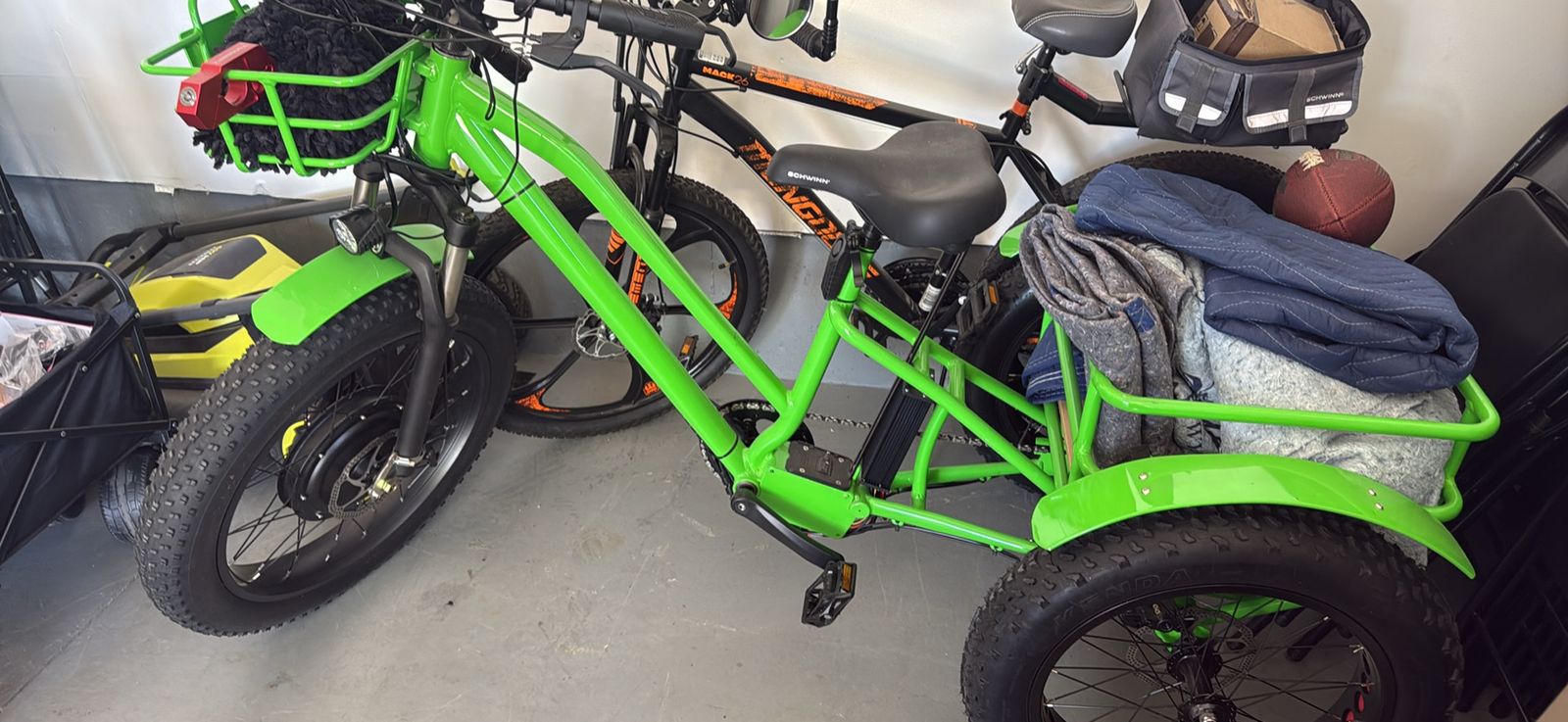 HJM Electric Fat Tire Tricycle - Green E-Bike Trike with Cargo Basket