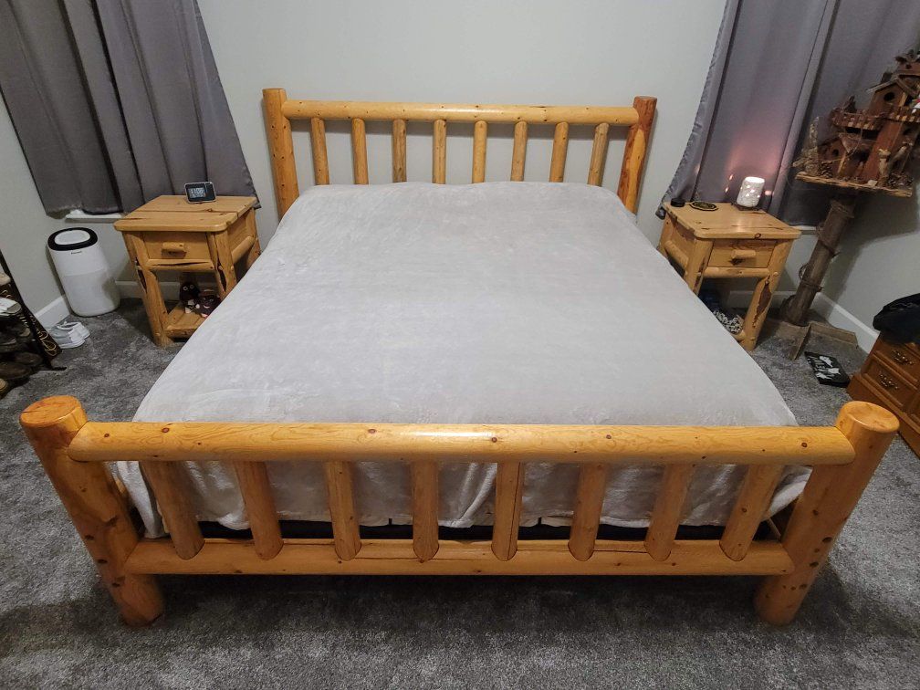 5 Pc Rustic Log Wood Bedroom Set w/ King Bed, Dresser, and Nightstands