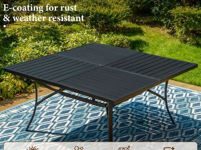 MF Studio Square Outdoor Patio Dining Table, Metal Patio Table with Umbrella Hole Seating for 8, Brand new in box
