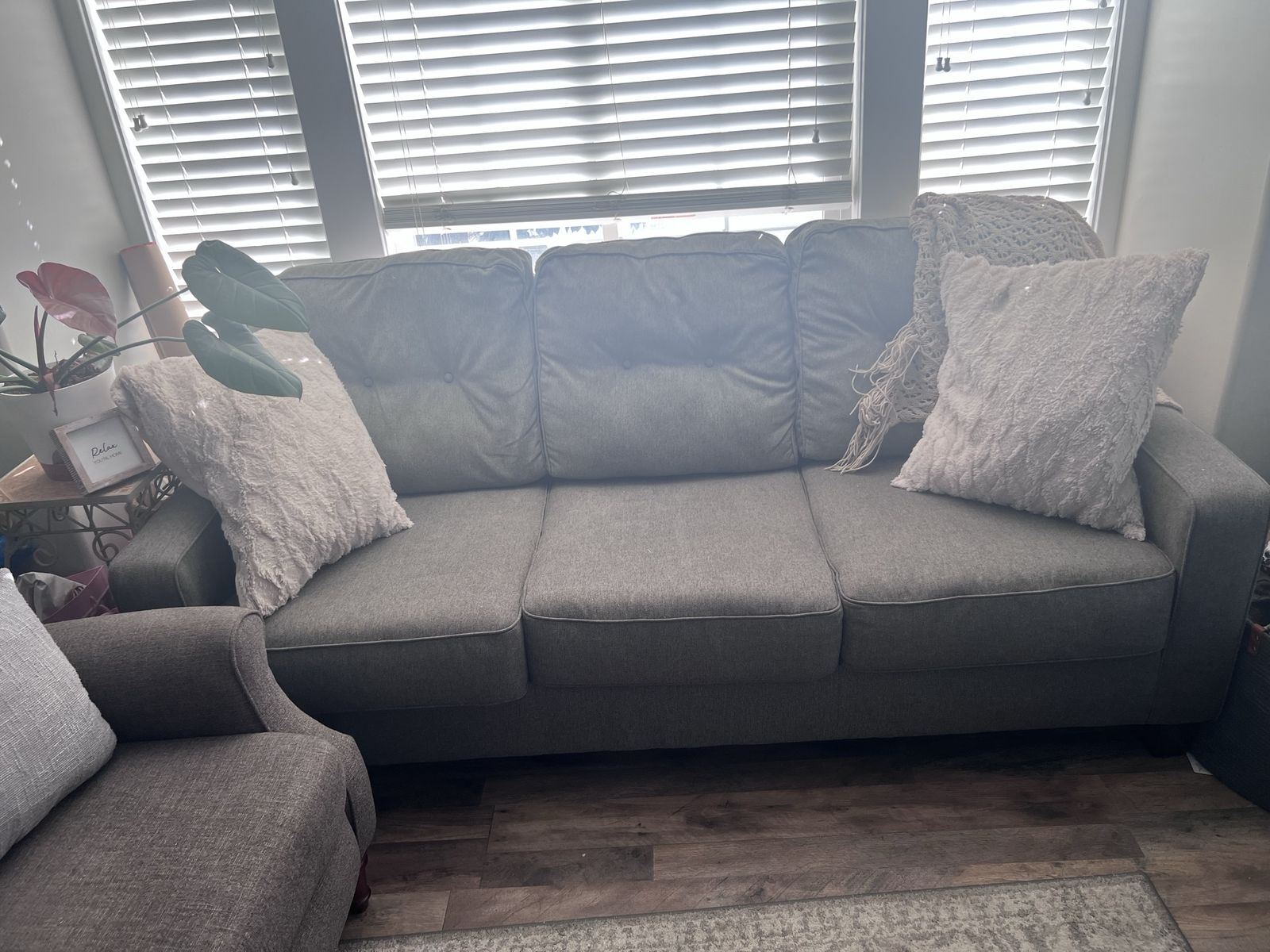 Gray Fabric Sofa and Matching Tufted Recliner Armchairs Set