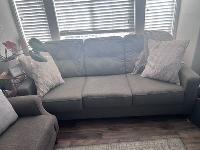 Gray Fabric Sofa and Matching Tufted Recliner Armchairs Set