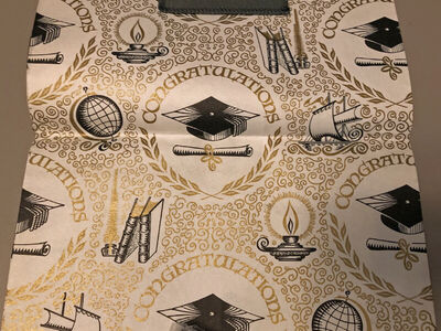 Vintage 1970s Graduation Wrapping Paper with cap and diploma designs
