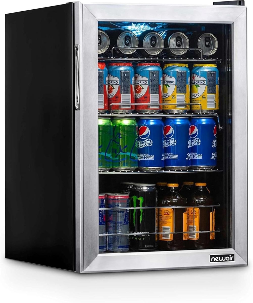 17 in. 90 (12 oz.) Can Freestanding Beverage Cooler Fridge with Adjustable Shelves, Stainless Steel