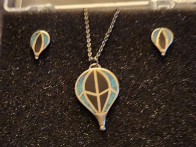 Silver turquoise balloon necklace ear rings