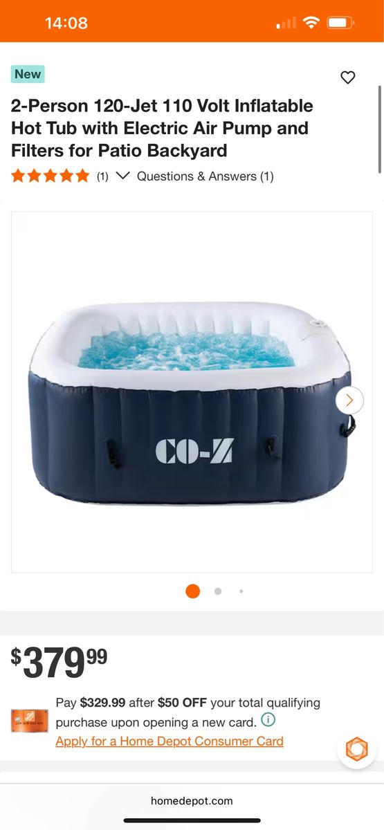 CO-Z 2-Person 120-Jet 110V Inflatable Hot Tub Spa with Pump