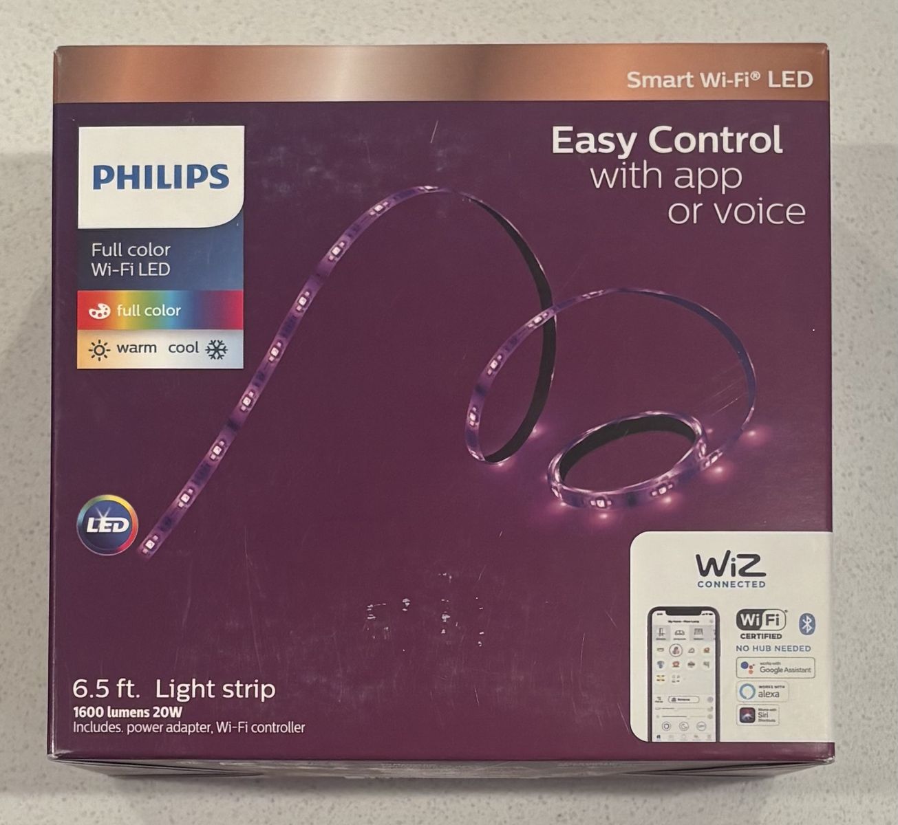 NEW Philips 6.5 ft Smart Plug-in Color & Tunable White Dimmable Wi-Fi Wiz Strip Light