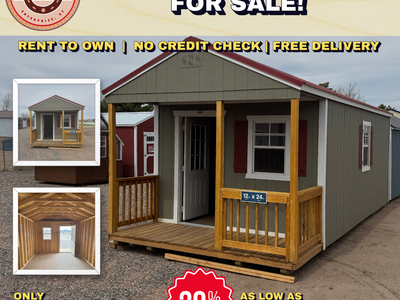 12x24 Utility Shed w/ Playhouse Porch – Cabin, Office, She Shed – Rent to Own + Free Delivery