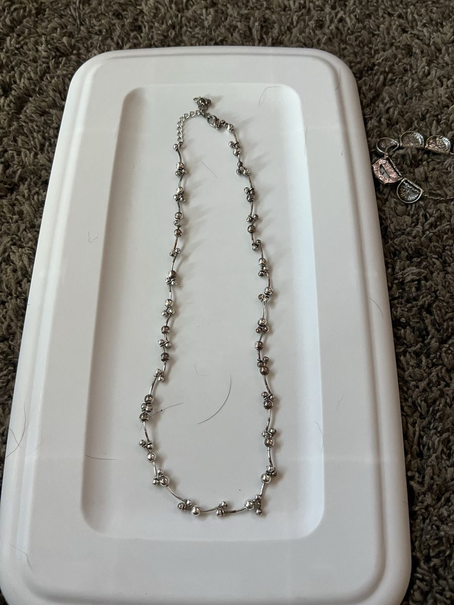 Silver-Tone Beaded Chain Necklace - Adjustable Clasp