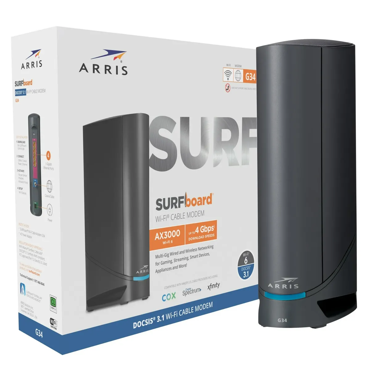 ARRIS Surfboard DOCSIS 3.1 Gigabit Cable Modem and AX3000 Wi-Fi 6 Router