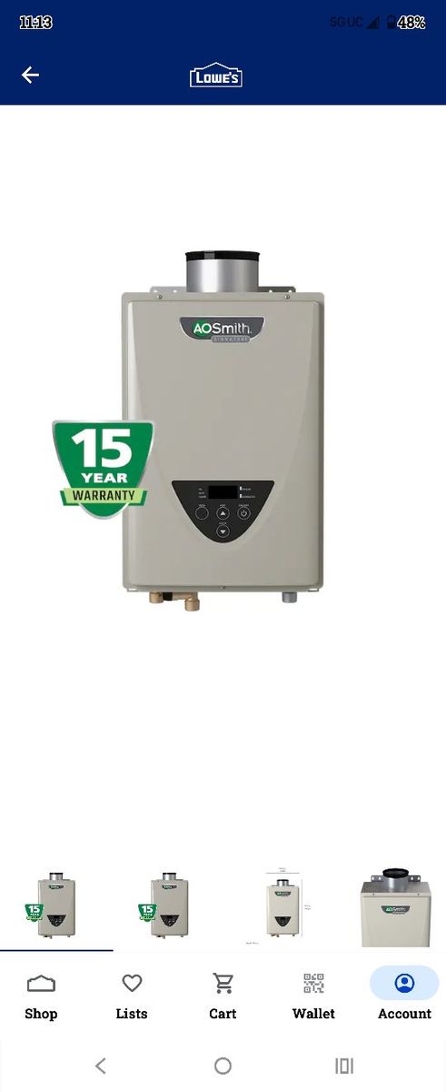 A.O. SMITH tankkess water heater.190,000btu 8gpm