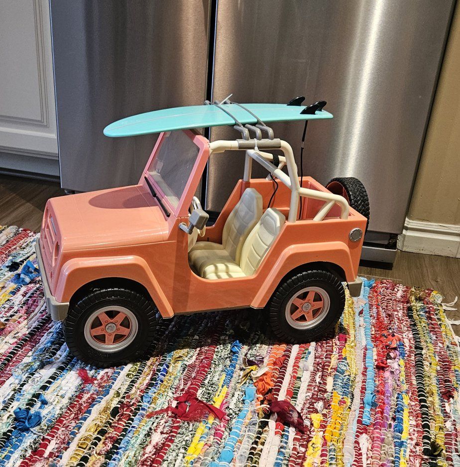 Pink Toy Jeep Vehicle with Surfboard for 18" doll