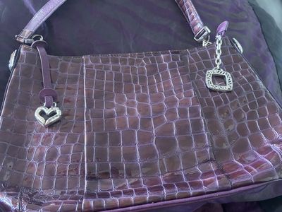 Brighton Plum Croc Embossed Patent Leather Shoulder Bag with Silver-Tone Hardware