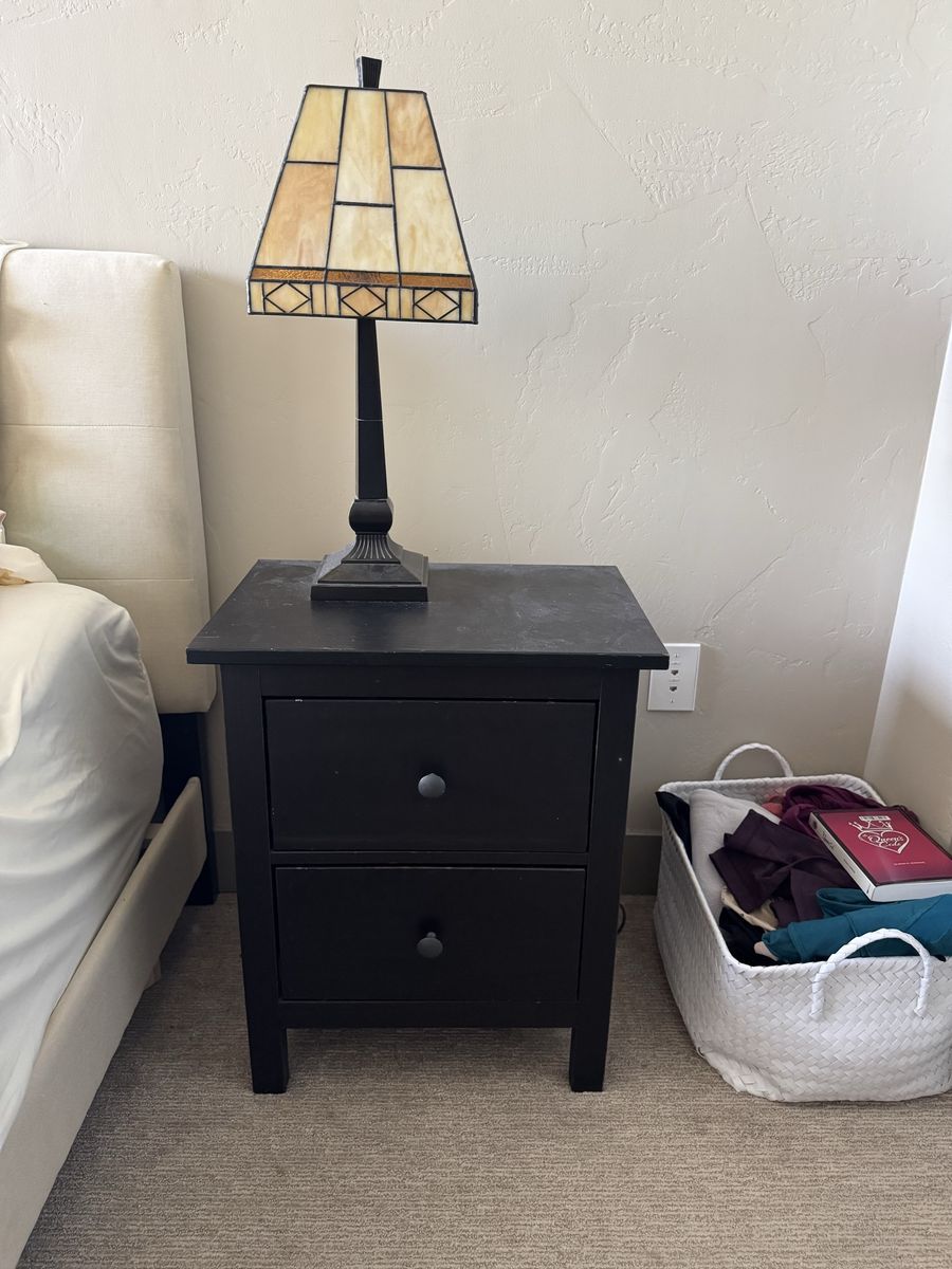 2 Black Wooden Nightstands with 2 Drawers - Modern Bedroom End Table