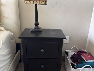 2 Black Wooden Nightstands with 2 Drawers - Modern Bedroom End Table