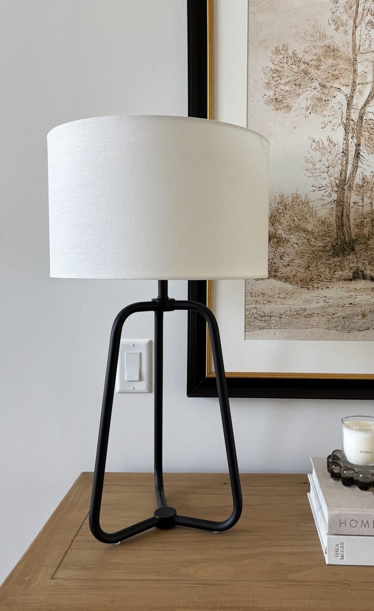 Henn & Hart Marduk 25.5" Table Lamp - Blackened Bronze with White Fabric Shade