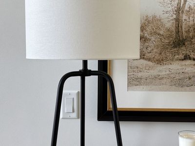 Henn & Hart Marduk 25.5" Table Lamp - Blackened Bronze with White Fabric Shade