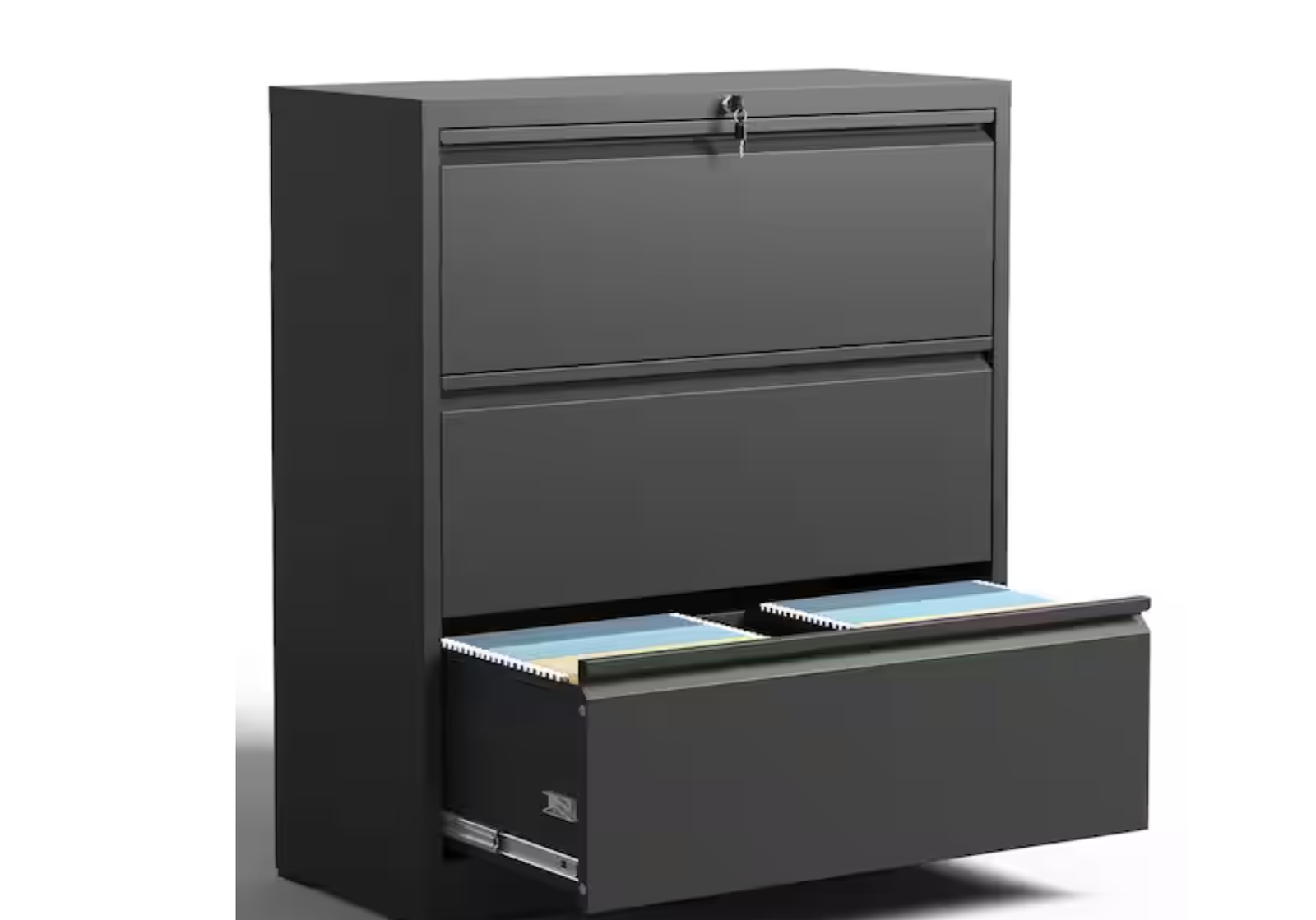 New in Box, 3-Drawer Black Metal 35.43 in. W Lateral File Cabinet with Lock