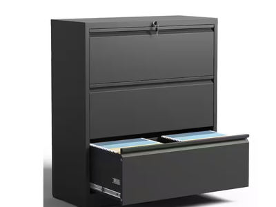 New in Box, 3-Drawer Black Metal 35.43 in. W Lateral File Cabinet with Lock