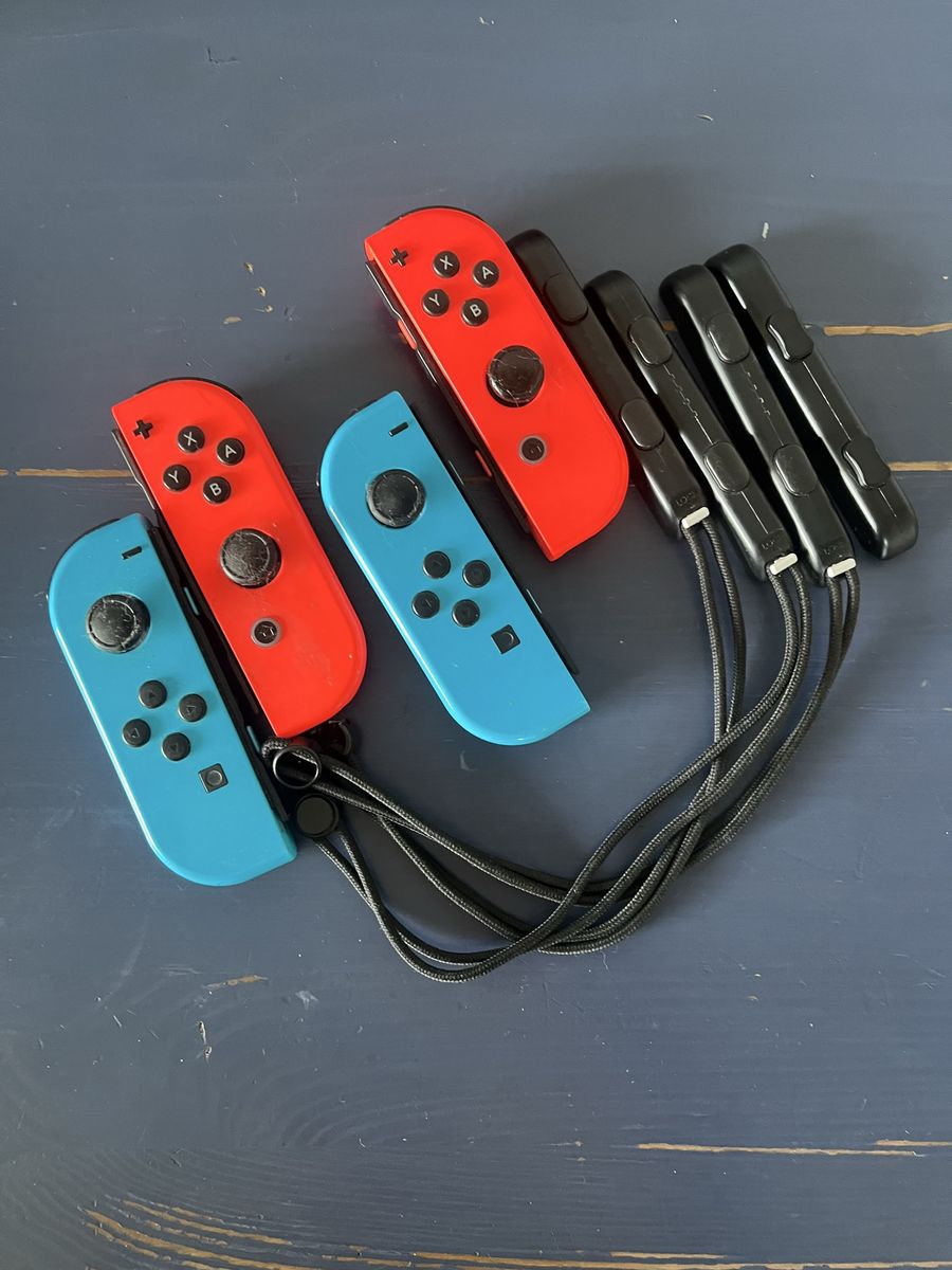 Nintendo Switch Joy-Con Controllers Neon Red & Neon Blue Bundle with Straps