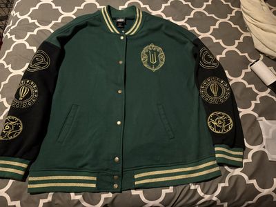 Wicked Emerald City Unisex Varsity Jacket Green with Gold Accents Size 2XL