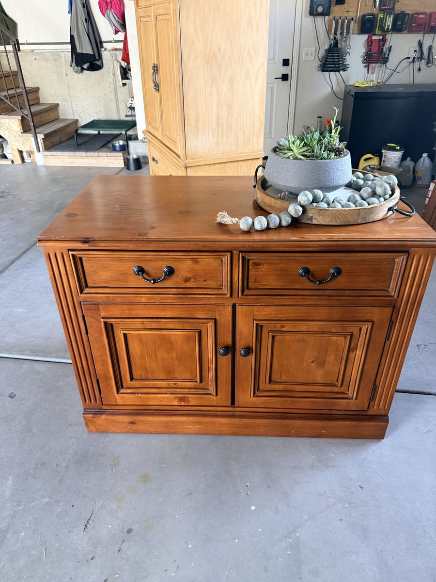 Wooden Media Console TV Stand with 2 Drawers & Cabinet Storage - Brown Finish
