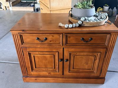 Wooden Media Console TV Stand with 2 Drawers & Cabinet Storage - Brown Finish