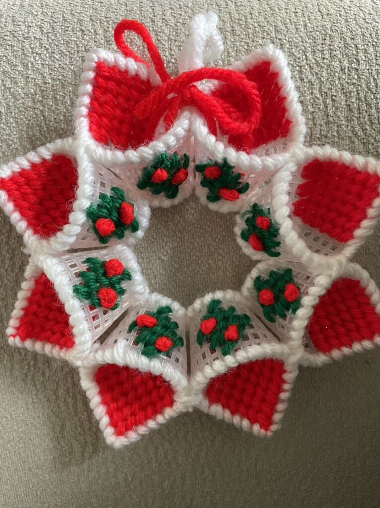 Vintage Homemade Plastic Canvas Wreath Ornament