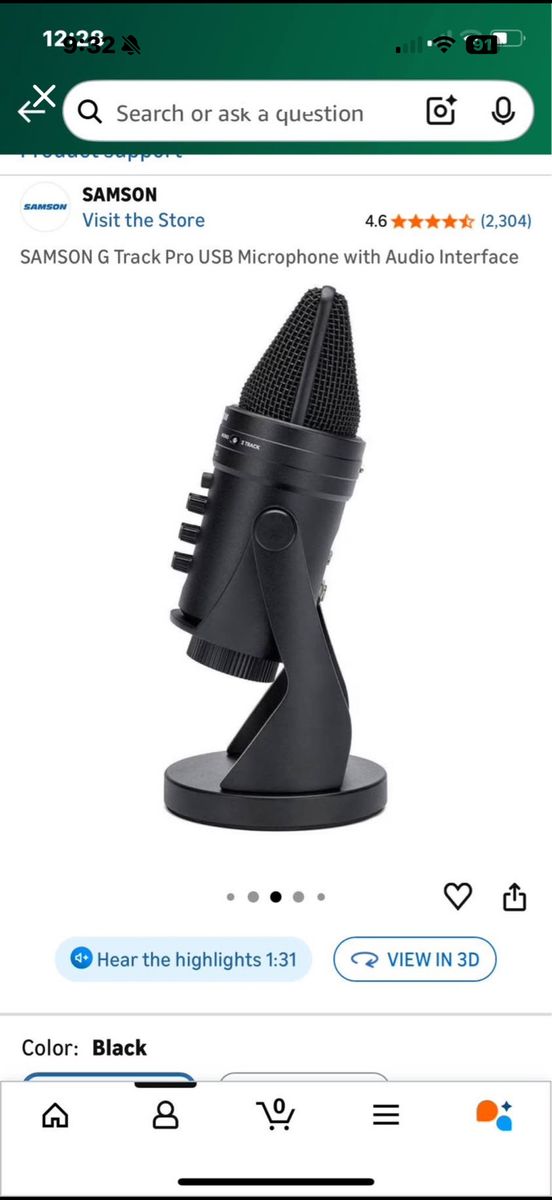 Samson G-Track Pro Professional USB Microphone with Audio Interface - Black