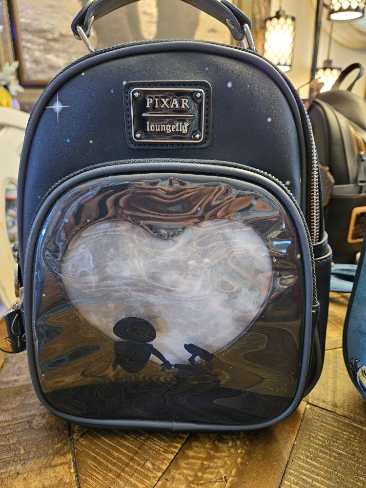 Loungefly Disney Pixar Wall-E & Eve "Love At First Sight" Mini Backpack - Black, Heart-Shaped Front Pocket
